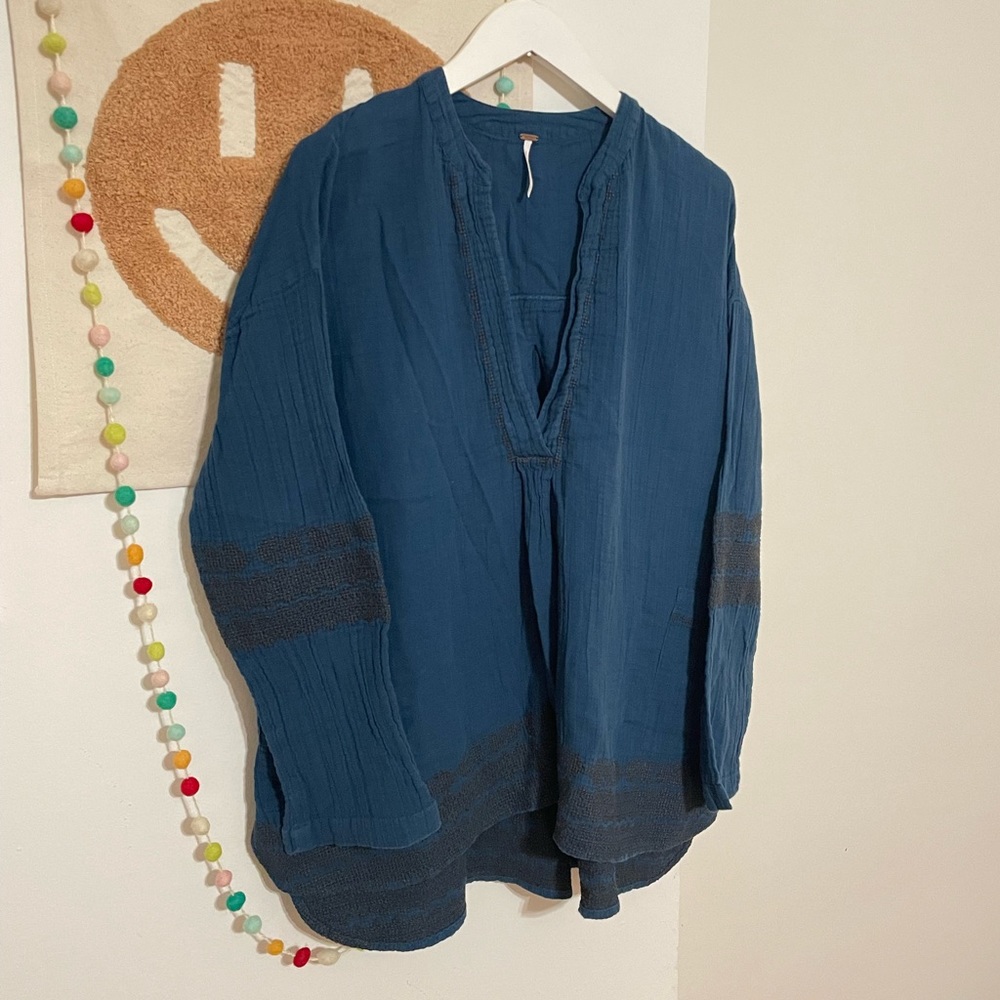 Free People Cotton Dark Navy Oversized Blouse XS
